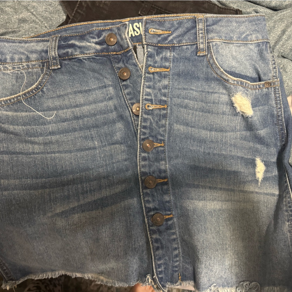 Blue Denim Button-Up Skirt